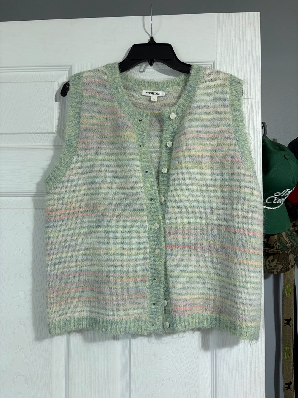 Wishlist Pastel Striped Button-Up Sweater Vest in Mint